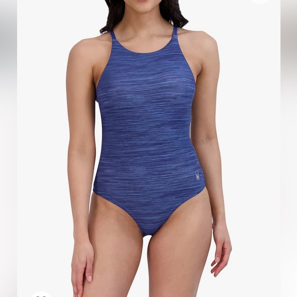 SPYDER Women’s Navy Blue Heather High Neck One Piece Swimsuit  NWT Size S